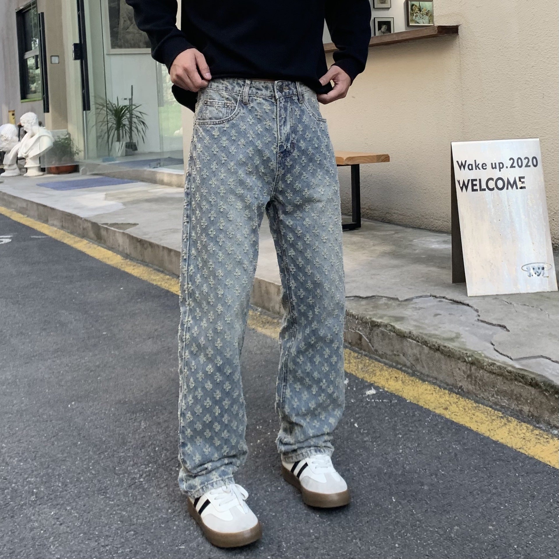 Frostflower Textured Jeans Vintage Blue, 28 - Streetwear Jeans - Slick Street
