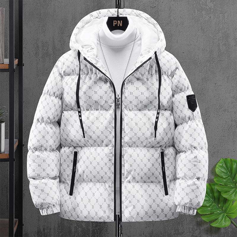 B Mono Puffer Jacket White, XS - Streetwear Jacket - Slick Street