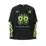 Green Flame '88' Long Sleeve Tee Black, XS - Streetwear - Slick Street