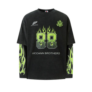 Green Flame '88' Long Sleeve Tee Black, XS - Streetwear - Slick Street