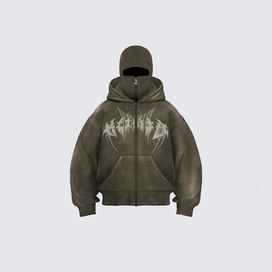 Corrupted Ski Mask Hooded Zip Hoodie , - Streetwear - Slick Street