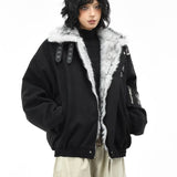 Faux Fur Shearling Cross Jacket Black, XS - Streetwear Jacket - Slick Street