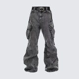 Baggy Washed Cargo Pants Black, XXS - Streetwear Cargo Pants - Slick Street