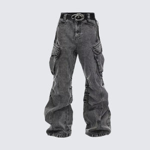 Baggy Washed Cargo Pants Black, XXS - Streetwear Cargo Pants - Slick Street