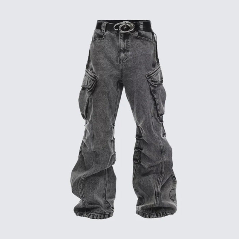 Baggy Washed Cargo Pants Black, XXS - Streetwear Cargo Pants - Slick Street