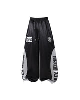 Vlex Offcial American High Street Style Color-Blocking Letter Print Glossy Sweatpants Loose Drape Wide-Leg Pants