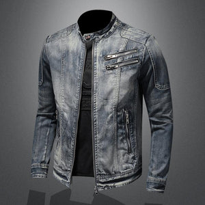 SK1 Denim Biker Jacket Blue, XS - Streetwear Jackets - Slick Street