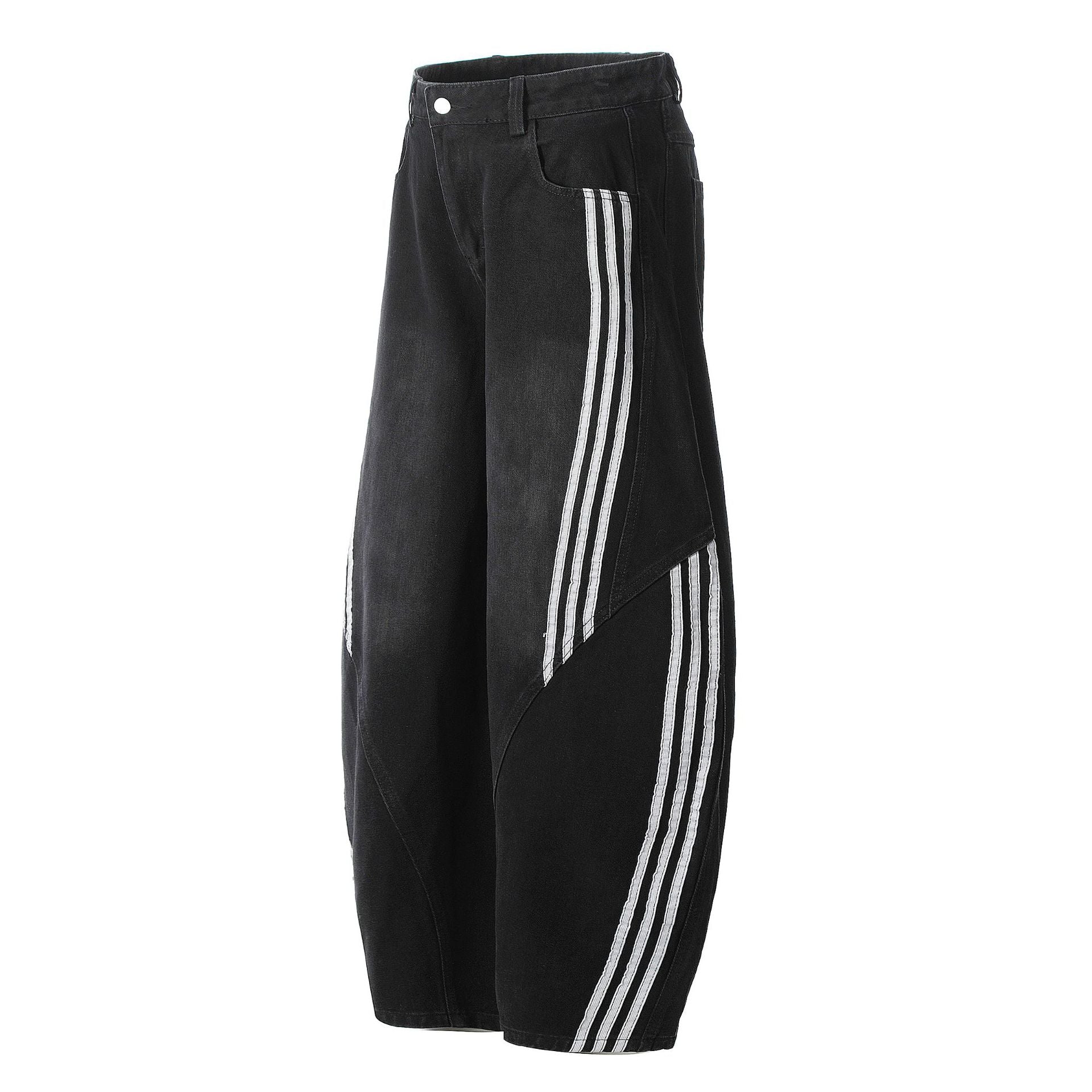 Panel Stripe Baggy Jeans , - Streetwear Jeans - Slick Street