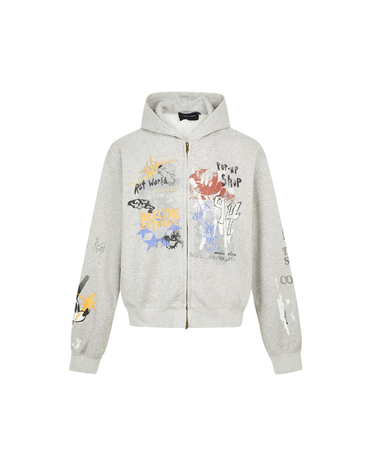 Graffiti Washed Zip Hoodie Grey, S - Streetwear Hoodie - Slick Street