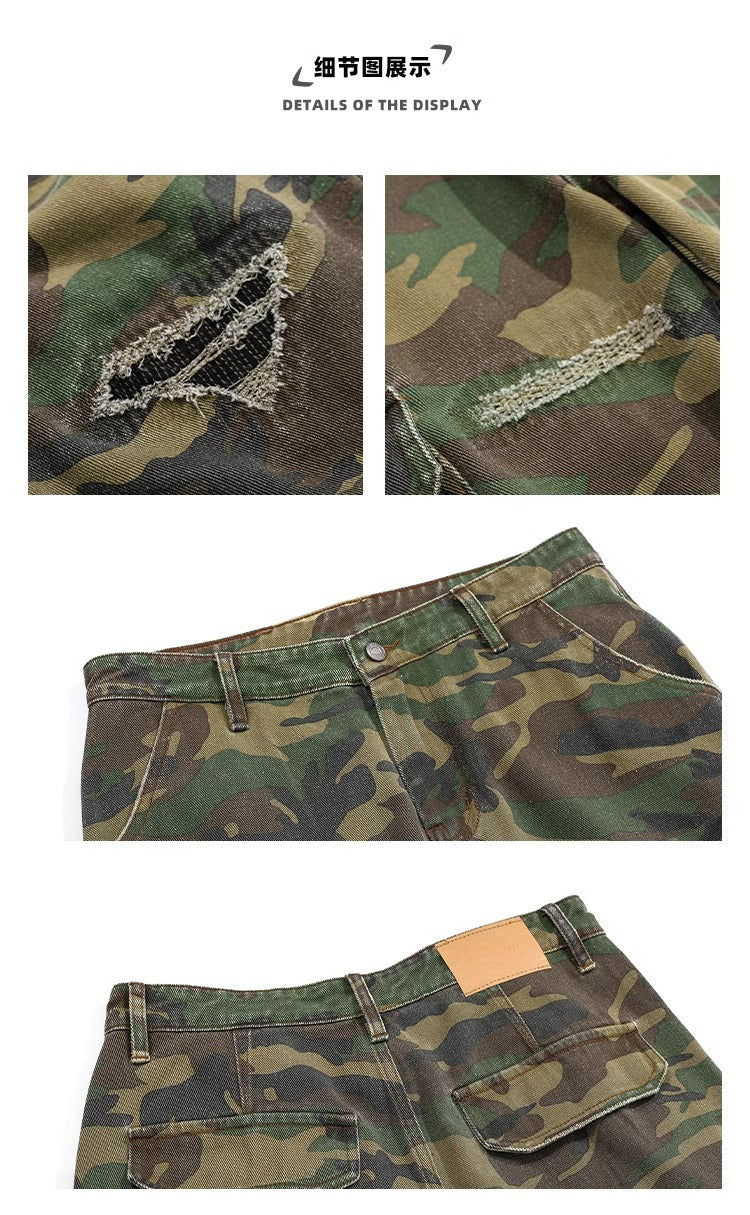Camo Distressed Cargos , - Streetwear Cargo Pants - Slick Street