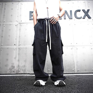Baggy Cotton Black Cargo Pants , - Streetwear - Slick Street