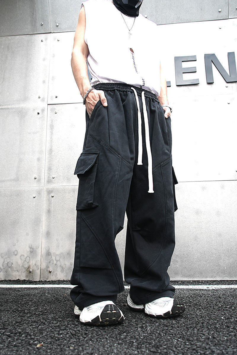 Baggy Cotton Black Cargo Pants , - Streetwear - Slick Street