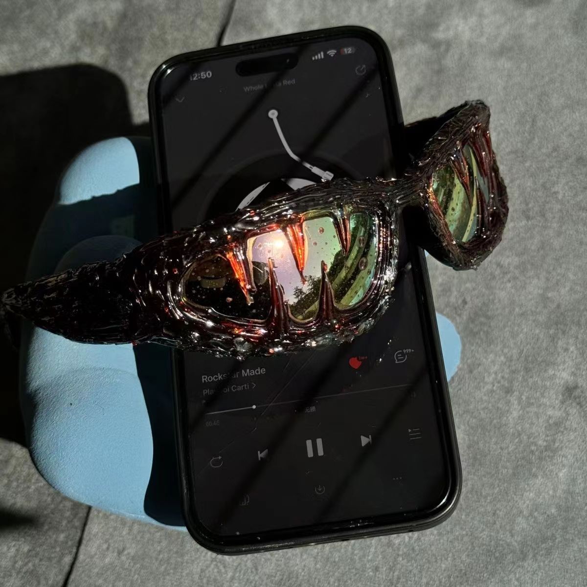 Venom Drip Resin Sunglasses Blood Crystal, 14.8*12.2*5CM - Streetwear Accessories - Slick Street