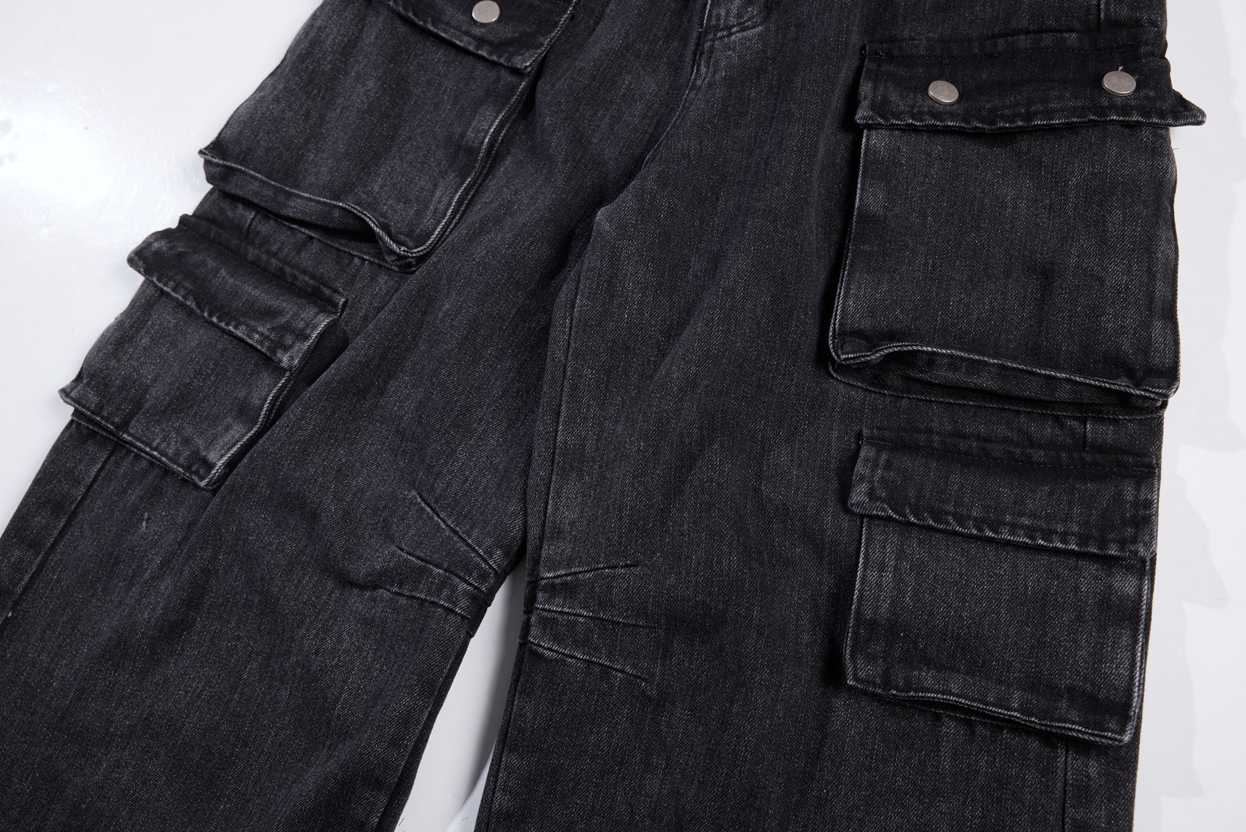 Washed Black Vintage Straight Leg Cargo Jeans , - Streetwear - Slick Street