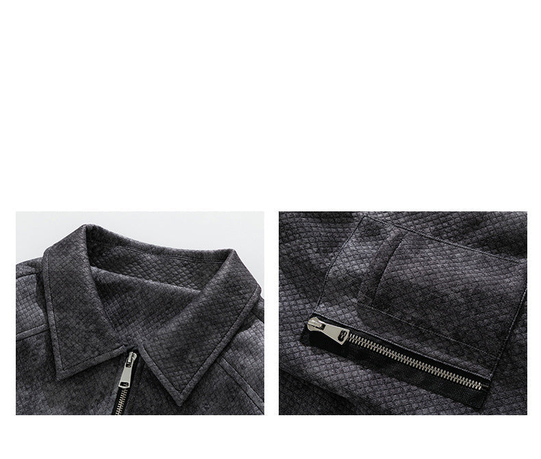Jacquard Faux Denim Casual Jacket , - Streetwear Jacket - Slick Street