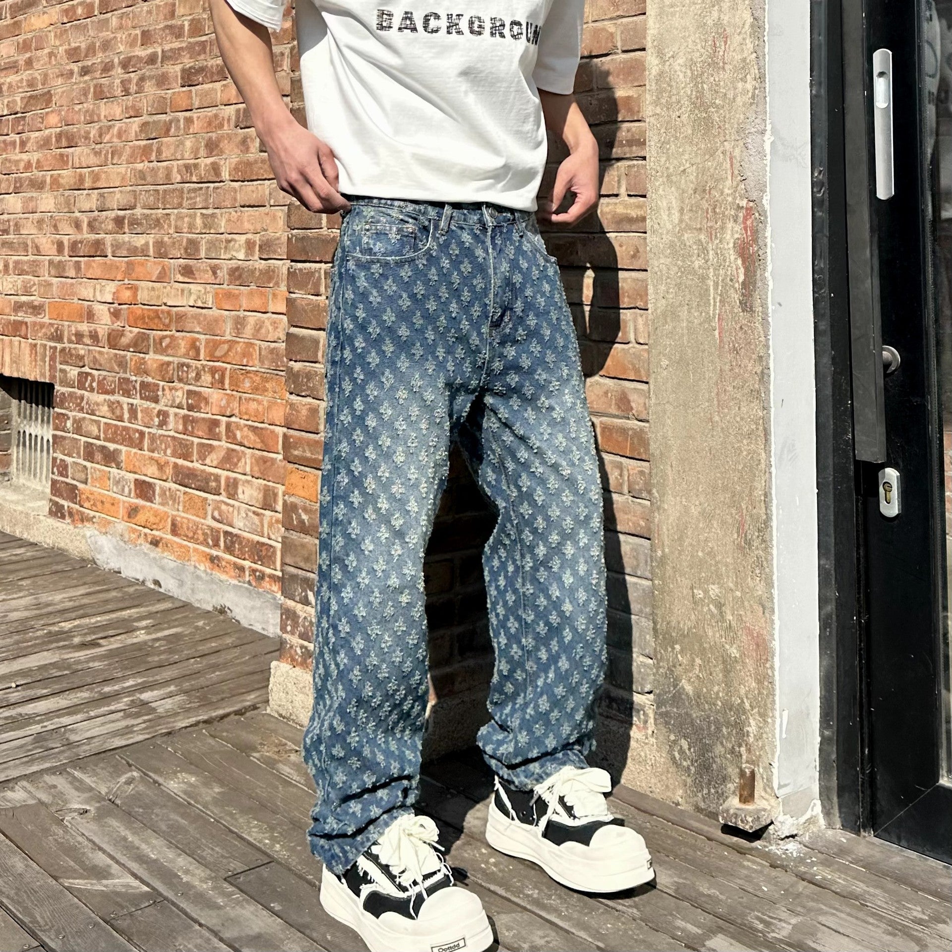 Frostflower Textured Jeans Sky Blue, 28 - Streetwear Jeans - Slick Street