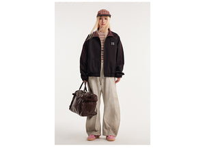 Retro Varsity Plaid Stand Collar Jacket , - Streetwear Jacket - Slick Street
