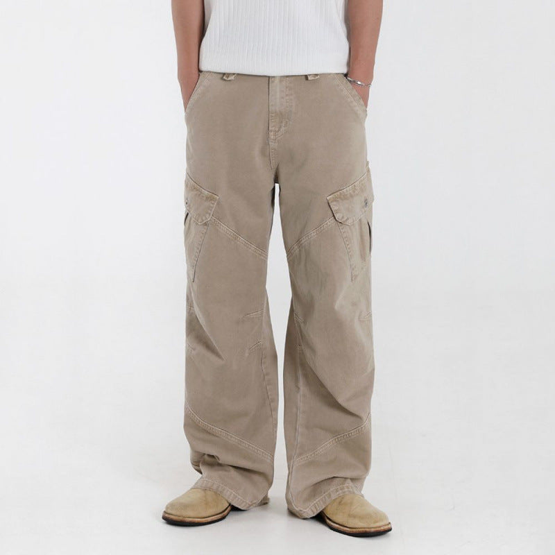 Retro Washed Relaxed Khaki Jeans , - Streetwear Jeans - Slick Street