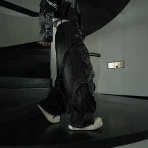 Distressed Biker Wide Leg Jeans , - Streetwear Jeans - Slick Street
