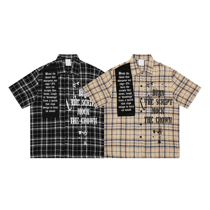 Splatter Print Plaid Shirt , - Streetwear Shirt - Slick Street