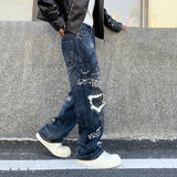 Retro Graffiti Loose Fit Jeans Blue, 28 - Streetwear Jeans - Slick Street