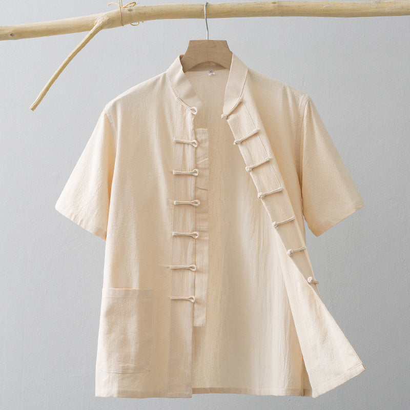 Chinese Linen Summer Shirt Beige, XS - Streetwear Shirt - Slick Street