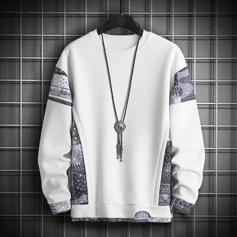 TwoTone Waffle Knit Layered Sweatshirt White, XS - Streetwear Sweatshirts - Slick Street
