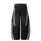 Panel Stripe Baggy Jeans Black, 28 - Streetwear Jeans - Slick Street