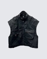 Multi Pocket Black Vest Jacket Black, XS - Streetwear - Slick Street