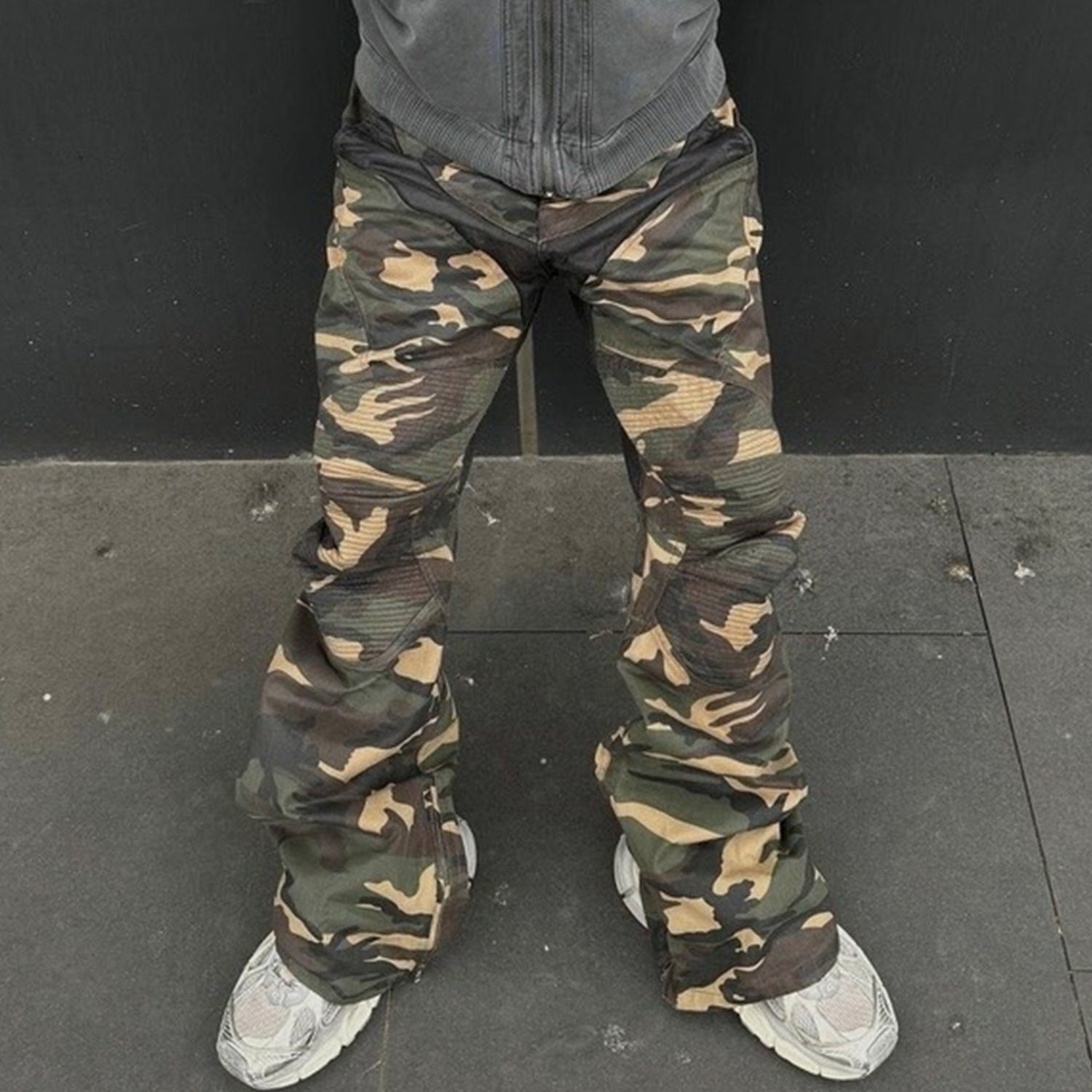 Splicing Camo Wide Leg Flared Pants , - Streetwear - Slick Street