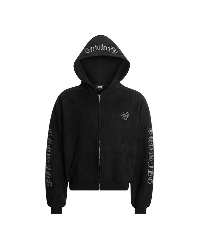 Grimoire Gothic Zip Hoodie Black, M - Streetwear Hoodie - Slick Street
