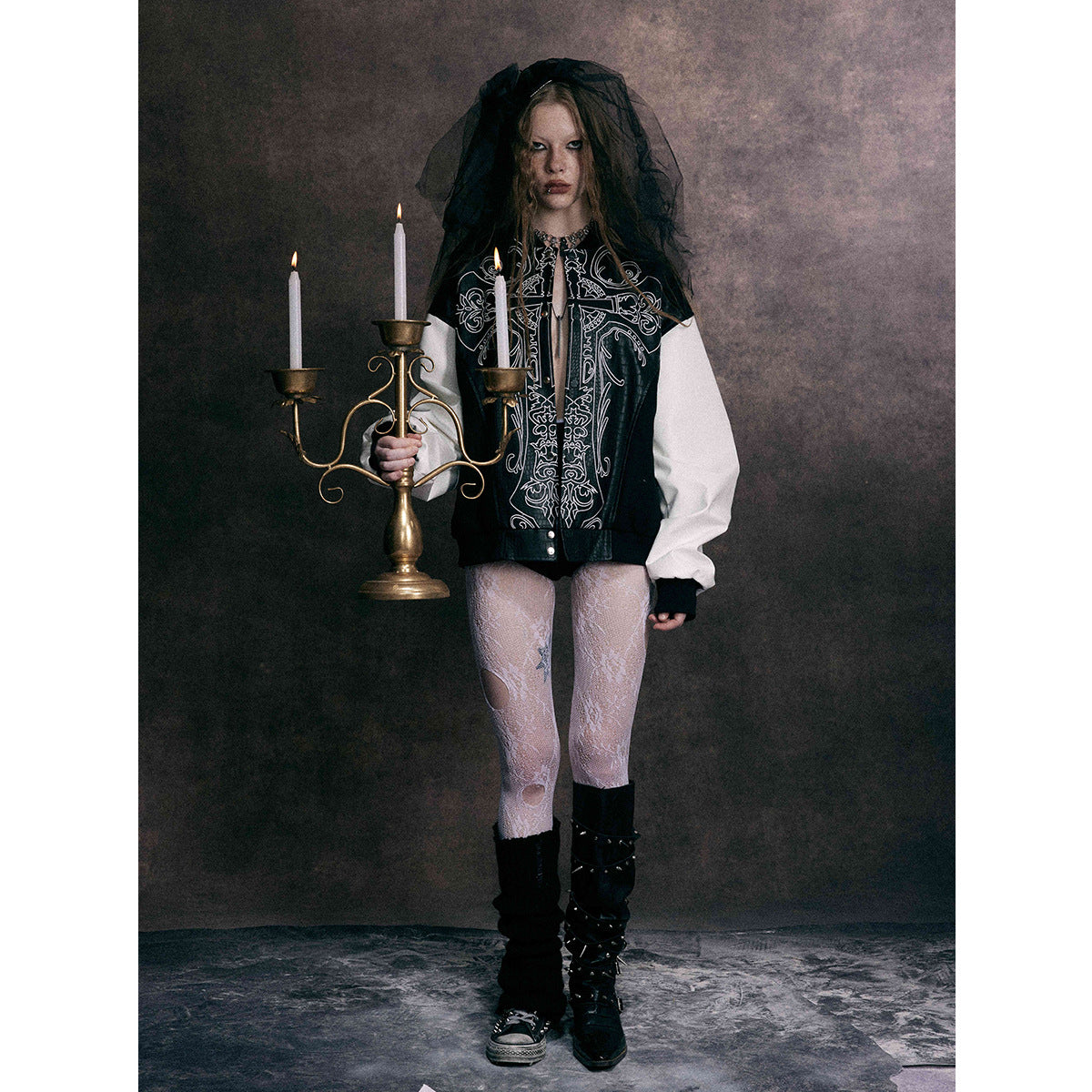 Cross Embroidery Leather Varsity Jacket , - Streetwear - Slick Street