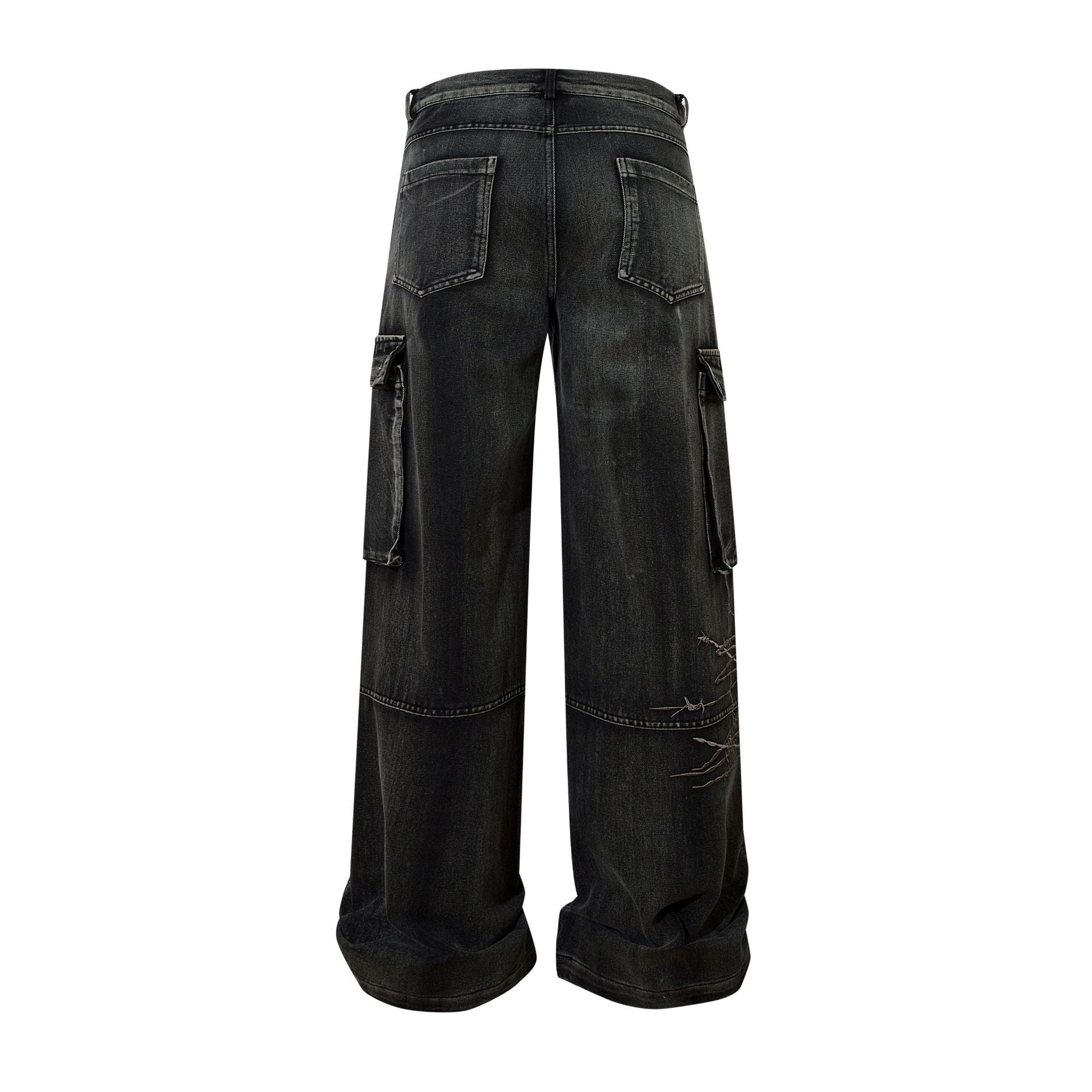 Barbed Baggy Embroidery Cargo Pants , - Streetwear - Slick Street