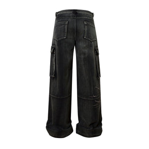 Barbed Baggy Embroidery Cargo Pants , - Streetwear - Slick Street