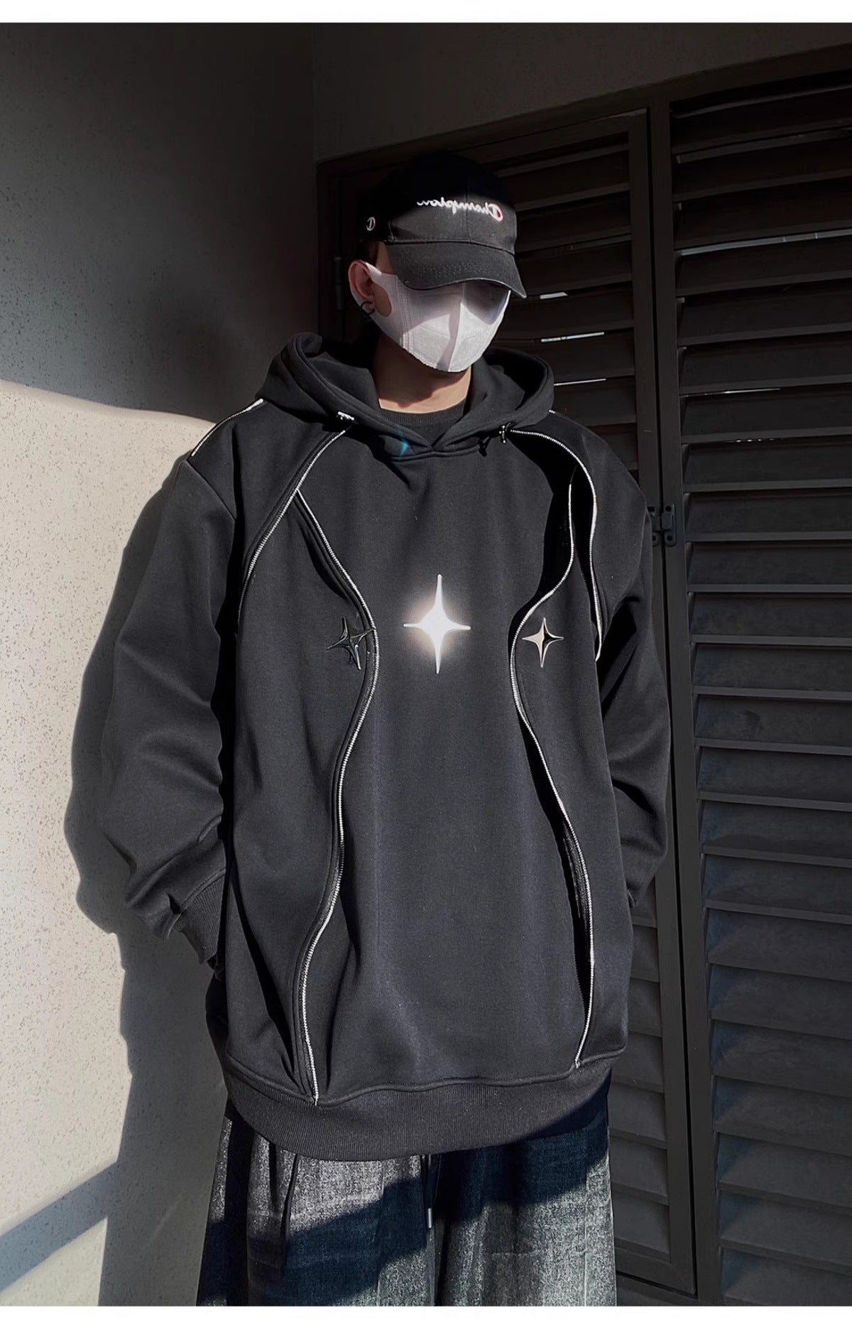 Chrome Star Oversized Hoodie Jacket , - Streetwear Hoodie - Slick Street