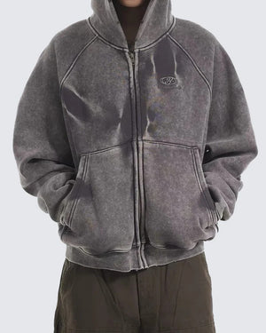 Distressed Washed Zip Hoodie , - Streetwear Hoodie - Slick Street
