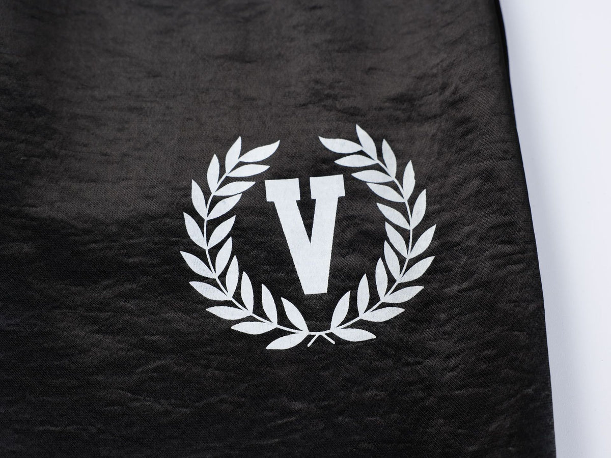 Vlex Offcial American High Street Style Color-Blocking Letter Print Glossy Sweatpants Loose Drape Wide-Leg Pants