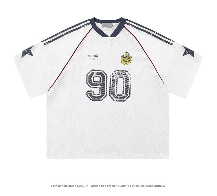 Retro 90's Star Graffiti Mesh Football Tee , - Streetwear T-Shirt - Slick Street