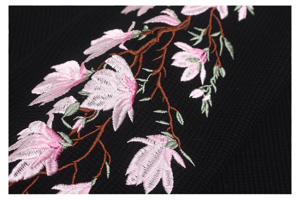 Floral Waffle Knit Long Sleeve , - Streetwear Long Sleeve - Slick Street