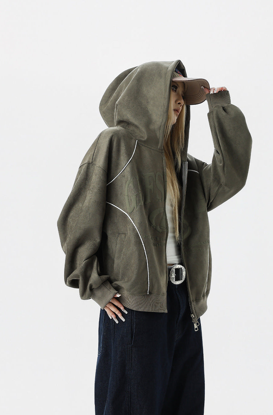 Retro Suede Zip Hoodie , - Streetwear Hoodie - Slick Street
