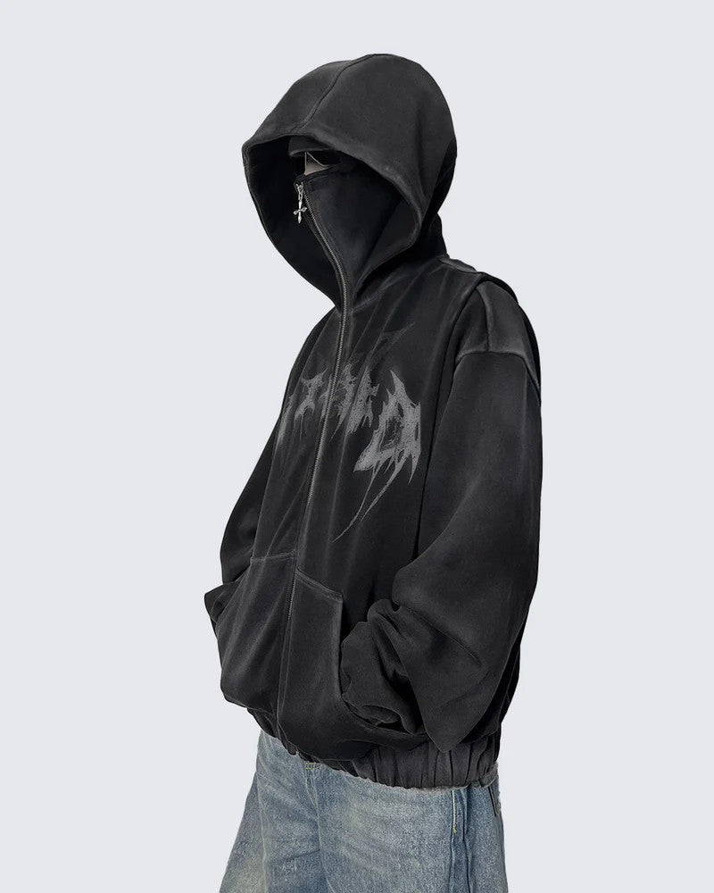 Corrupted Ski Mask Hooded Zip Hoodie , - Streetwear - Slick Street