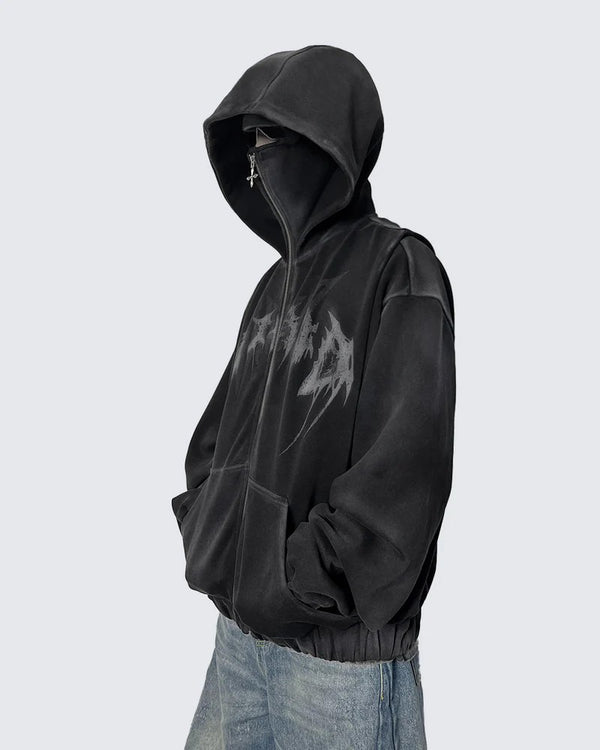 Corrupted Ski Mask Hooded Zip Hoodie , - Streetwear - Slick Street