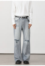 Distressed Flare Jeans Light Blue, 28 - Streetwear Jeans - Slick Street