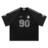 Retro 90's Star Graffiti Mesh Football Tee Black, XS - Streetwear T-Shirts - Slick Street