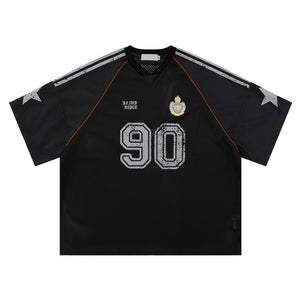 Retro 90's Star Graffiti Mesh Football Tee Black, XS - Streetwear T-Shirts - Slick Street