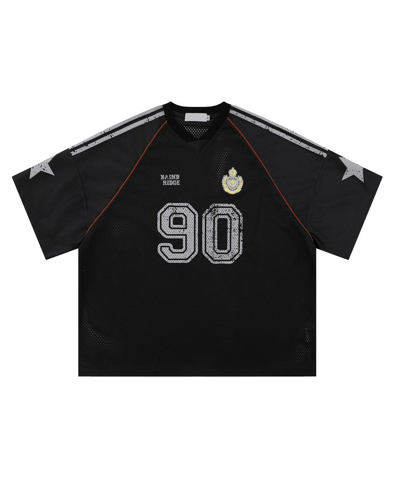 Retro 90's Star Graffiti Mesh Football Tee , - Streetwear T-Shirt - Slick Street