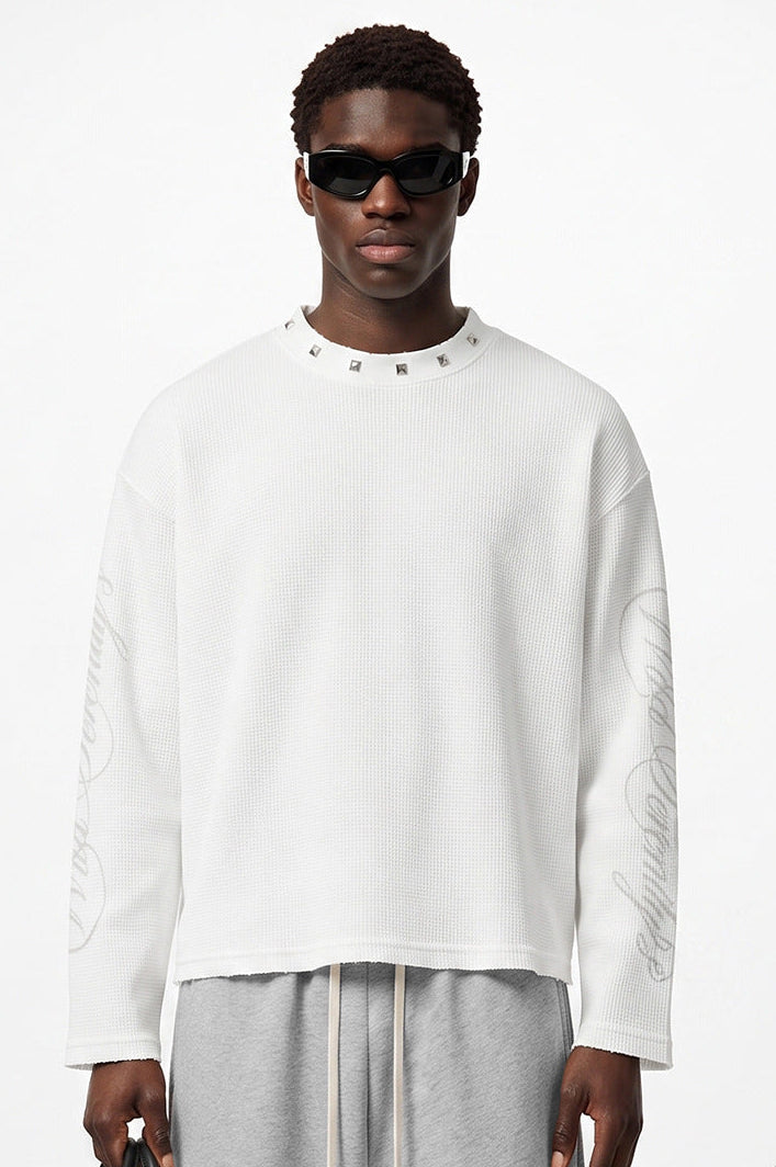 Waffle Knit Script Long Sleeve