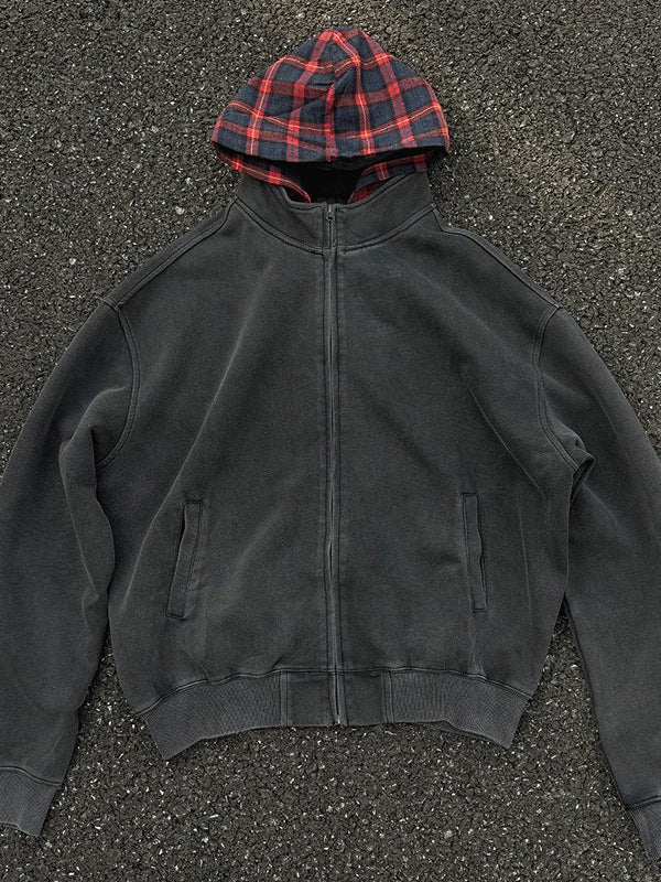 Plaid Hood Zip Hoodie , - Streetwear Hoodie - Slick Street