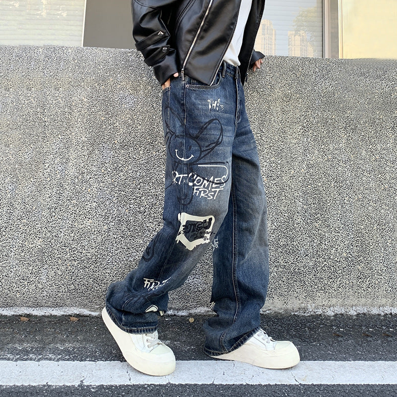 Retro Graffiti Loose Fit Jeans , - Streetwear Jeans - Slick Street