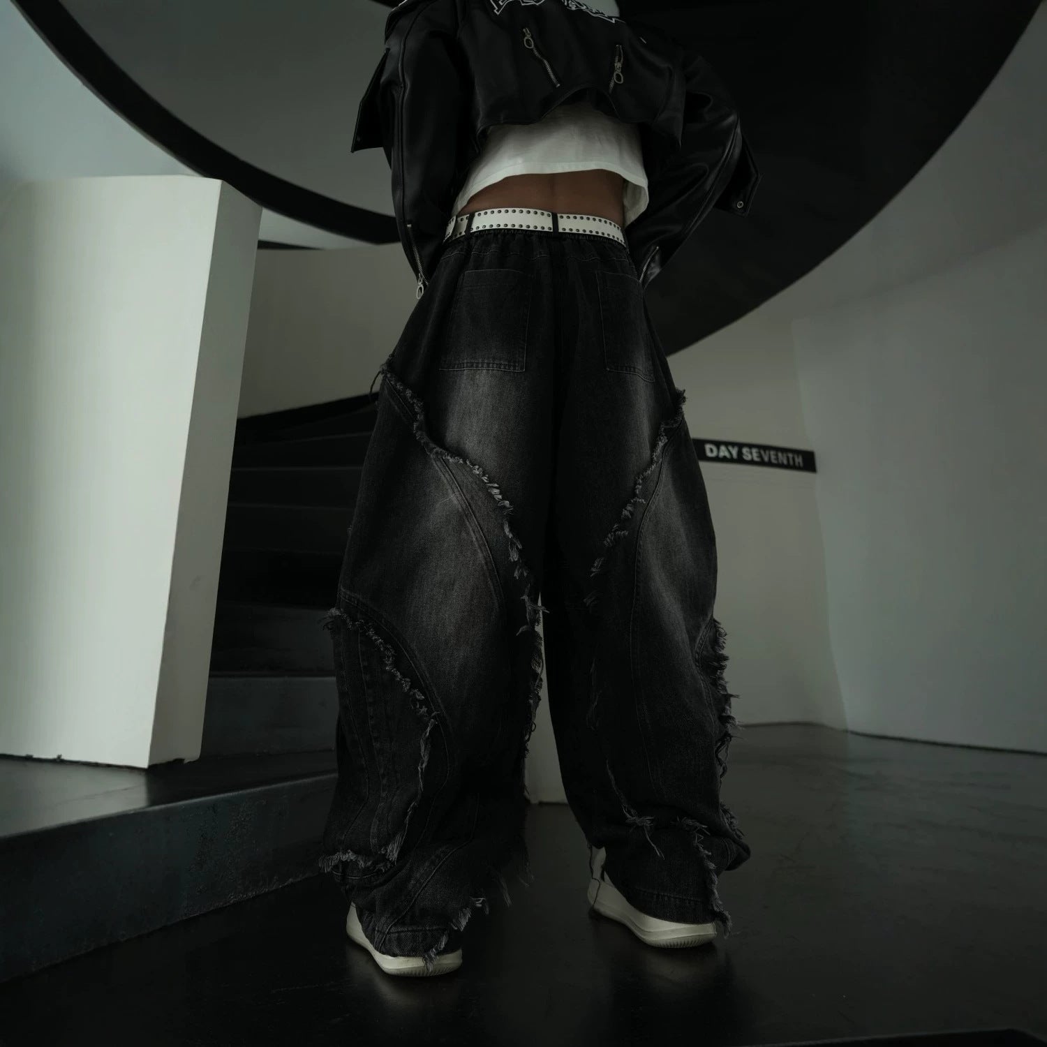 Distressed Biker Wide Leg Jeans , - Streetwear Jeans - Slick Street